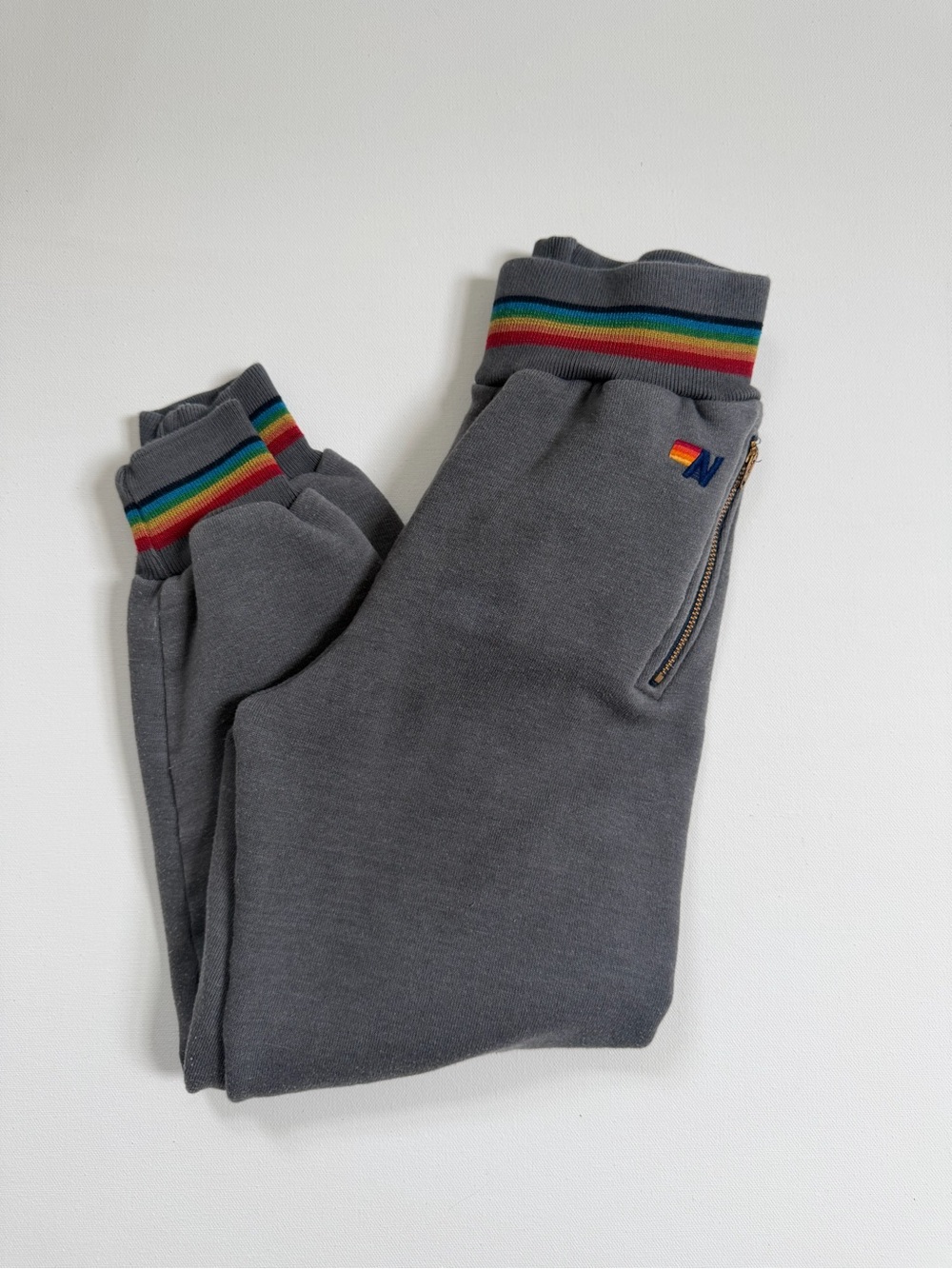 Aviator Nation Gray Sweatpants with Rainbow Stripe Cuffs - Big Kids 8 🌈 RARE